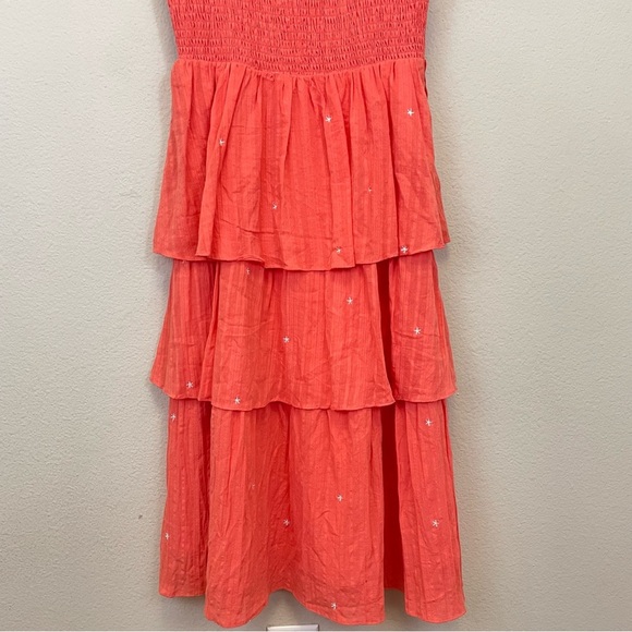 English Factory Orange Embroidered Smocked Tiered Midi Dress Size Small - Picture 5 of 12